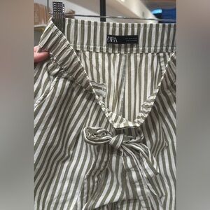 Zara Olive and White Striped Trousers